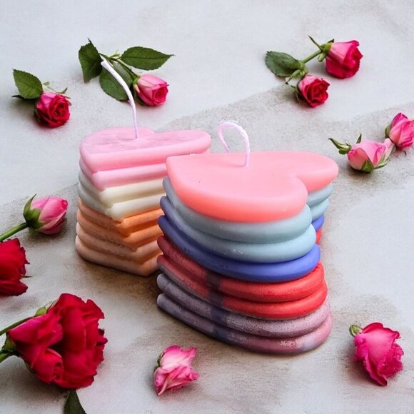 Hand Crafted Other - Heart-Shaped Soy Wax Candles–Purification Scent Cotton Wick Handmade Ritual Pair